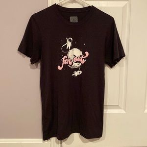 Saturday Morning Pancakes Women’s Small Graphic Black Far Out Astronaut T-Shirt